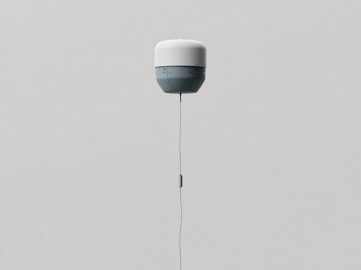 Soft-lit 3D render of a surface sea-ice mass balance beacon and acoustic snow-depth pingers on a plain background