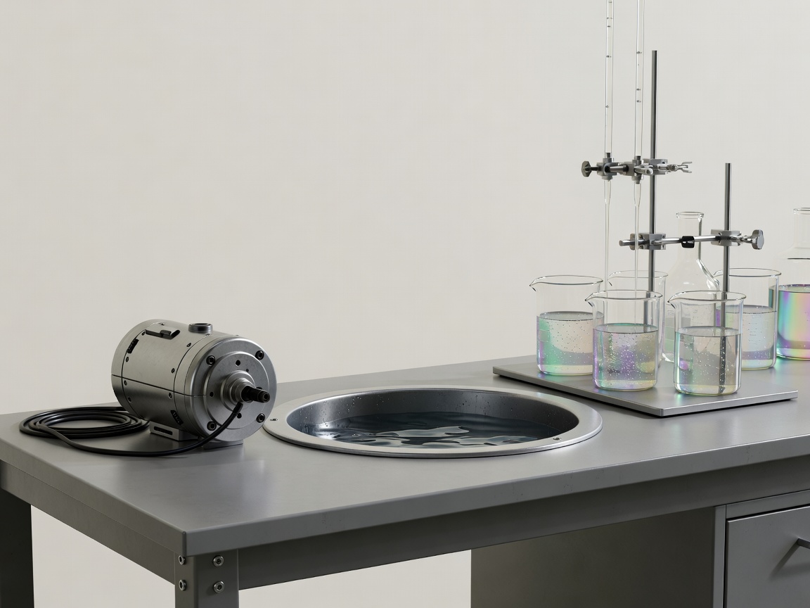 Soft-lit 3D render of an acoustic hydrophone recorder and shipboard carbonate titration workstation on a plain background